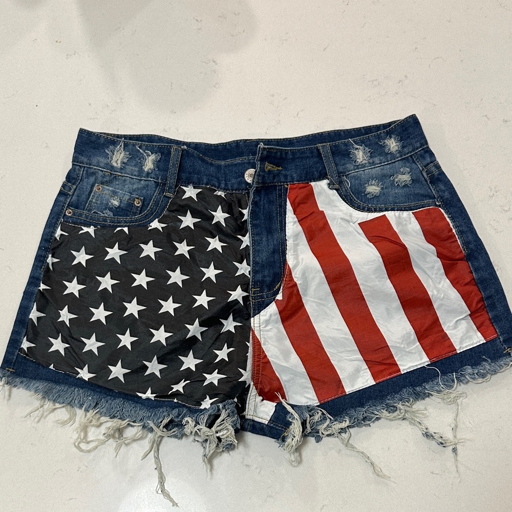 Patriotic Denim Women Shorts Sz Med